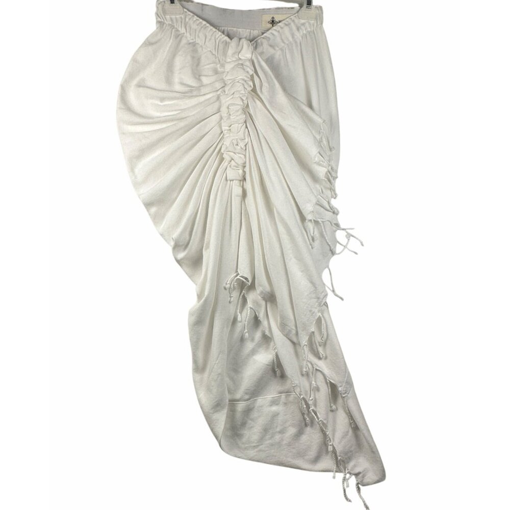Just Bee Queen Tulum White Madi Ruched Wrap Skirt With Fringe Sz M Boho Resort - Picture 3 of 15